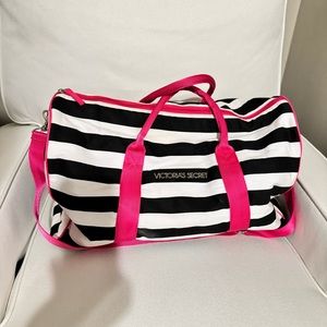 Victorias Secret Signature Large Striped Weekender Getaway Duffle Bag Tote